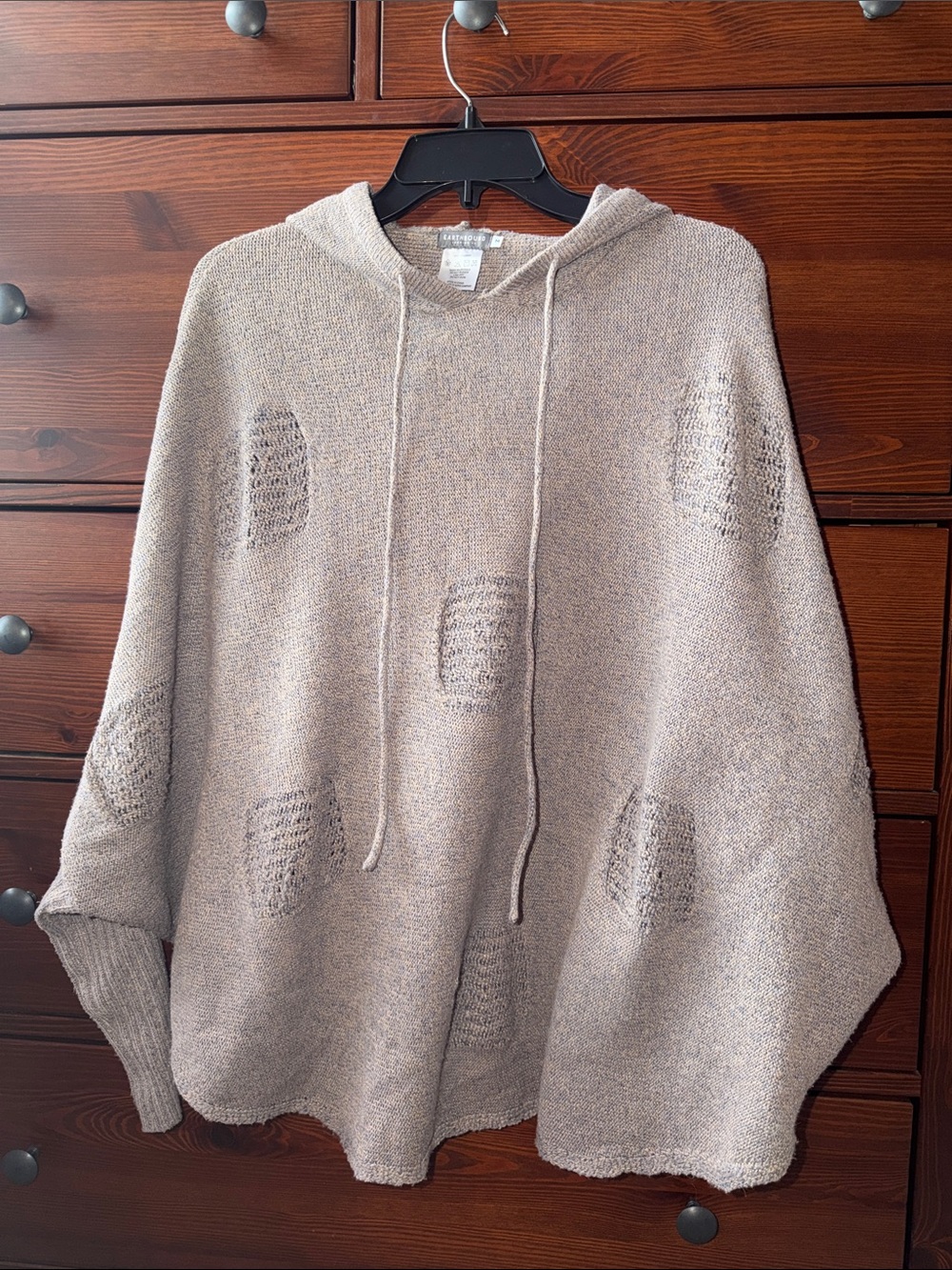 Earthbound Hooded Poncho | Size S | Oversized Taupe Boho Knit